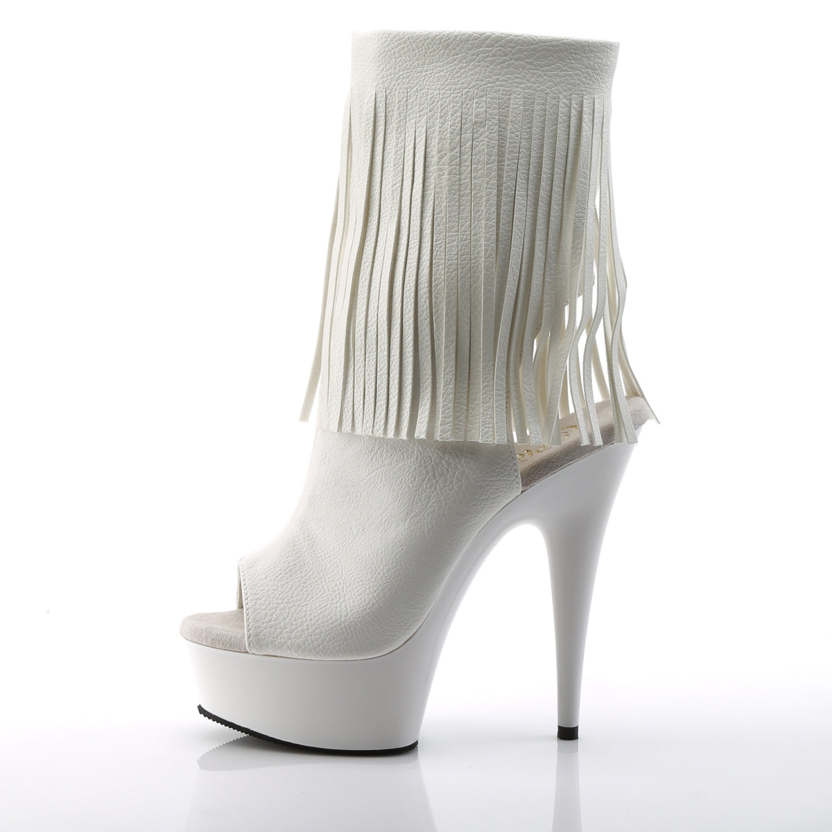 DELIGHT-1019 *6" Heel, 1 3/4" PF Open Toe/Heel Fringe Bootie, Side Zip