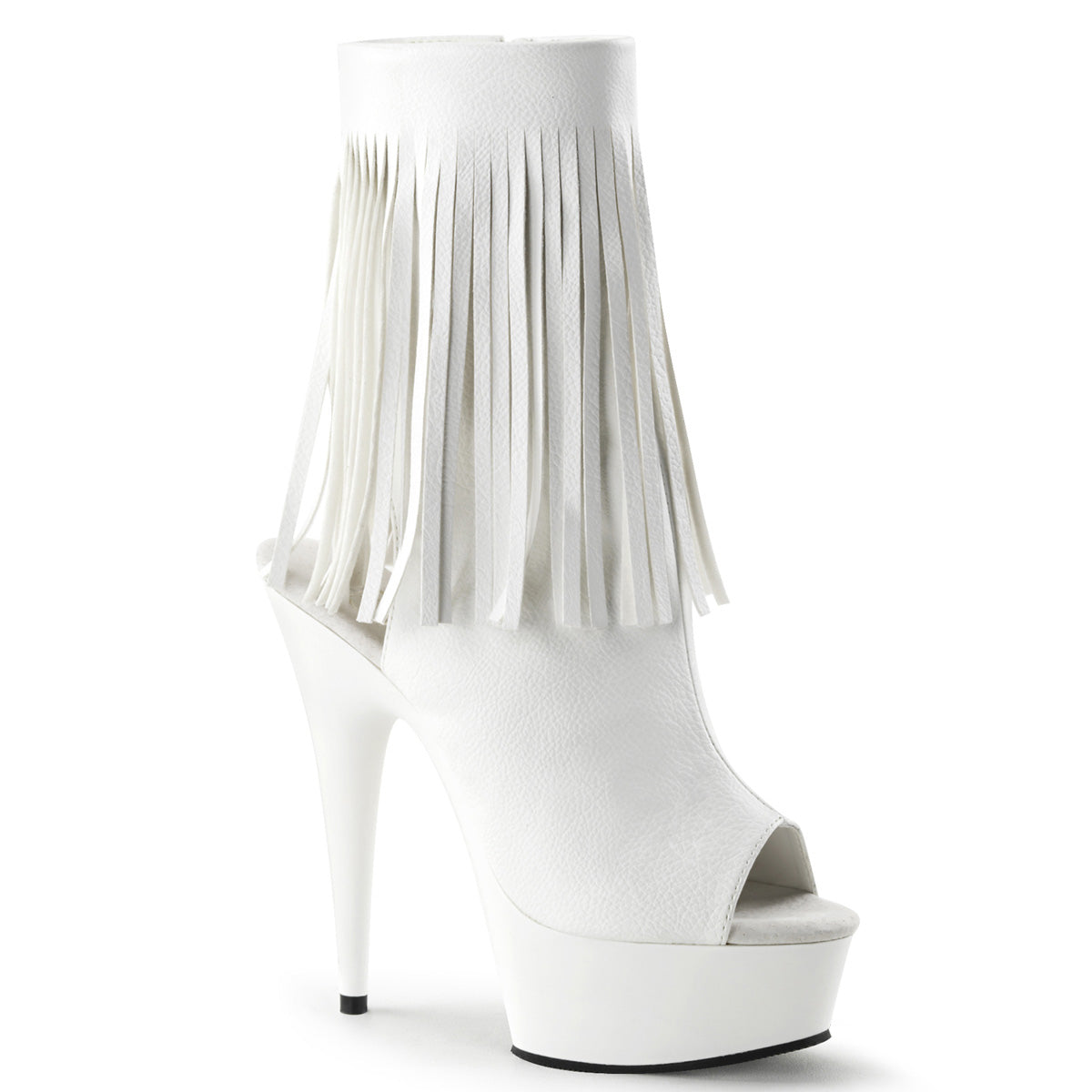 DELIGHT-1019 *6" Heel, 1 3/4" PF Open Toe/Heel Fringe Bootie, Side Zip