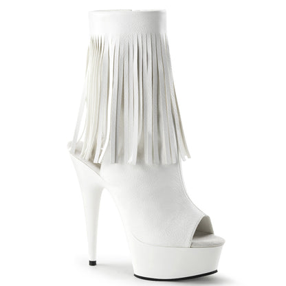 DELIGHT-1019 *6" Heel, 1 3/4" PF Open Toe/Heel Fringe Bootie, Side Zip