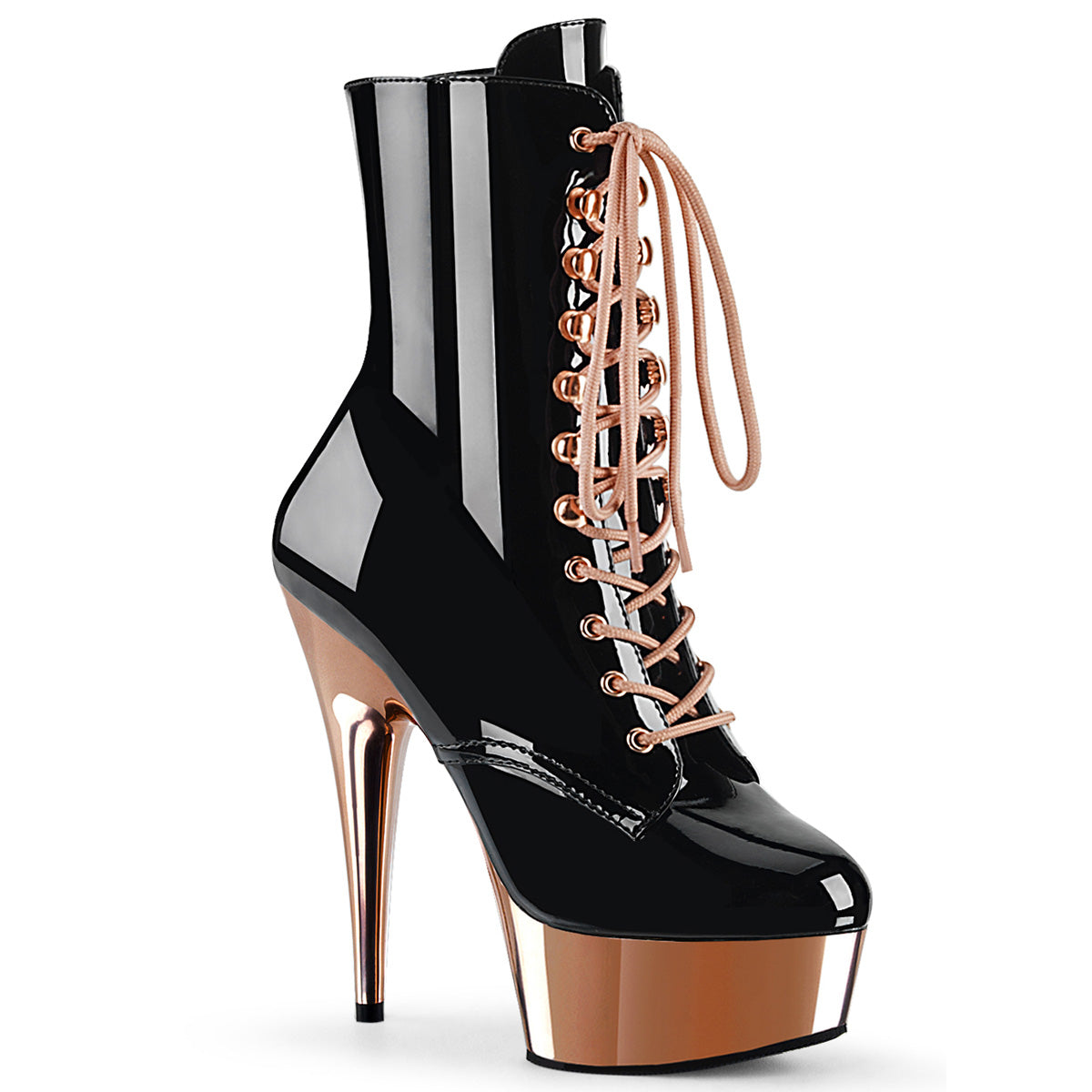 DELIGHT-1020 *6" Heel, 1 3/4" PF Lace-Up Front Ankle Boot, Side Zip