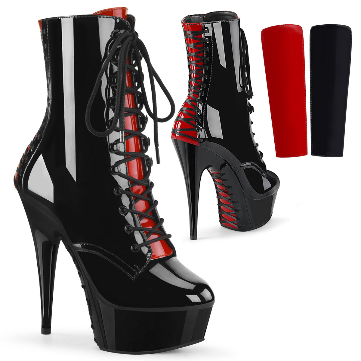 DELIGHT-1020FH 6" Heel, 1 3/4" PF Two Tone Lace-up Ankle Boot, Side Zip