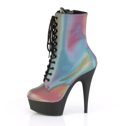 DELIGHT-1020REFL *6" Heel, 1 3/4" PF Lace-Up Front Ankle Boot, Side Zip