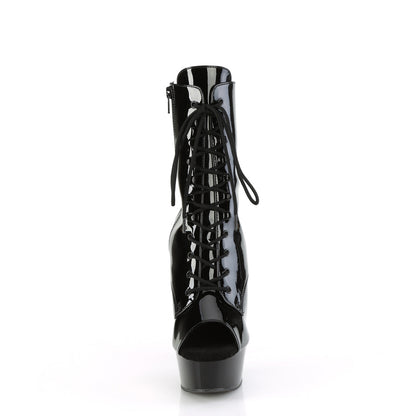 DELIGHT-1021 *6" Heel, 1 3/4" PF Peep Toe Lace-Up Ankle Boot, Side Zip