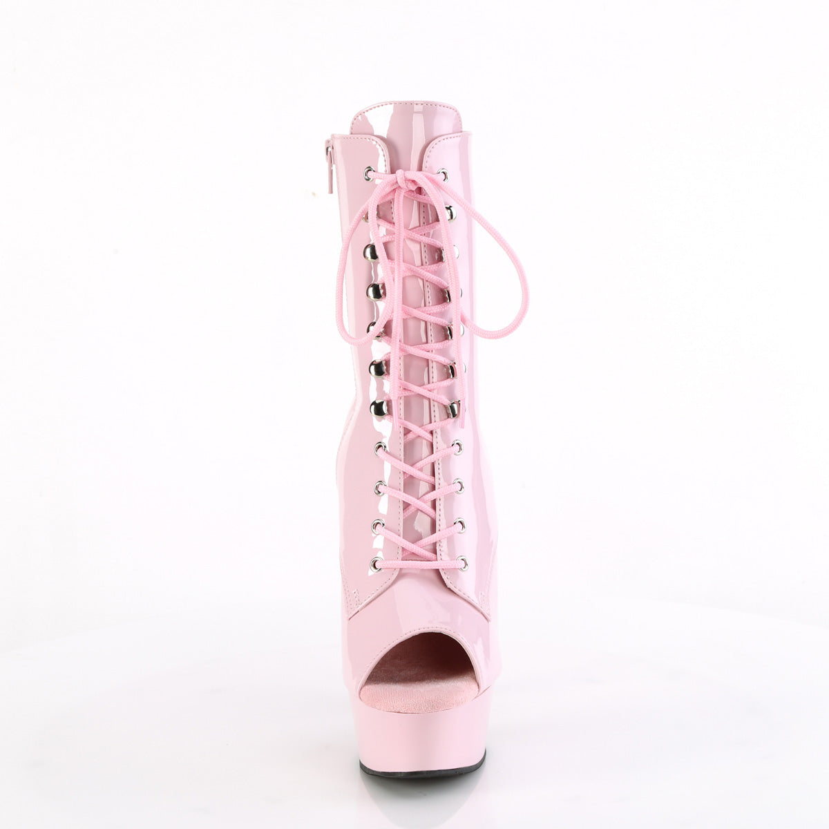 DELIGHT-1021 *6" Heel, 1 3/4" PF Peep Toe Lace-Up Ankle Boot, Side Zip