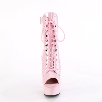 DELIGHT-1021 *6" Heel, 1 3/4" PF Peep Toe Lace-Up Ankle Boot, Side Zip