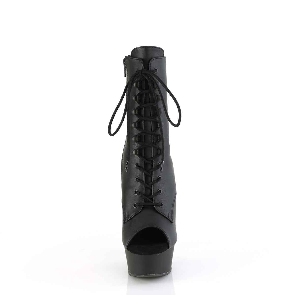 DELIGHT-1021 *6" Heel, 1 3/4" PF Peep Toe Lace-Up Ankle Boot, Side Zip