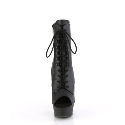 DELIGHT-1021 *6" Heel, 1 3/4" PF Peep Toe Lace-Up Ankle Boot, Side Zip