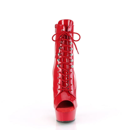 DELIGHT-1021 *6" Heel, 1 3/4" PF Peep Toe Lace-Up Ankle Boot, Side Zip