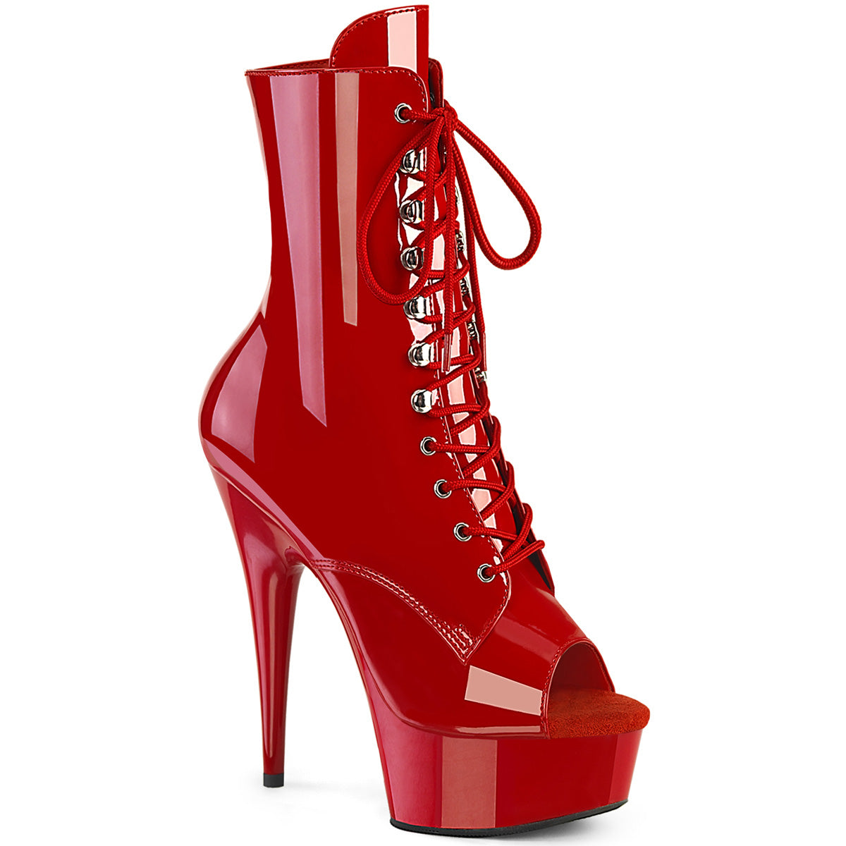 DELIGHT-1021 *6" Heel, 1 3/4" PF Peep Toe Lace-Up Ankle Boot, Side Zip