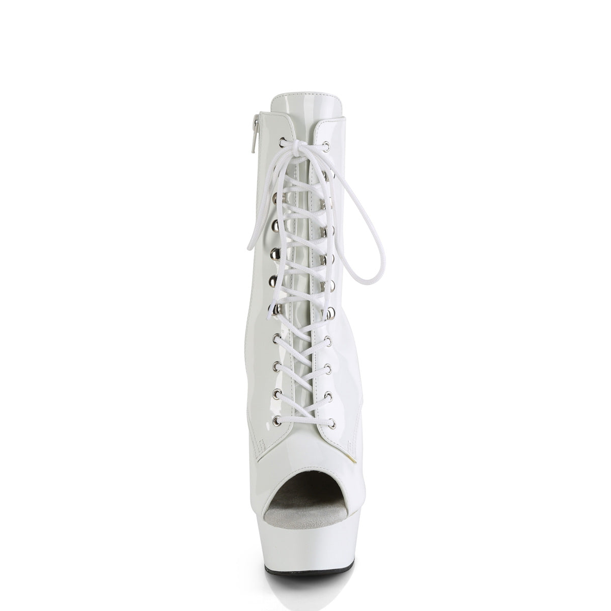 DELIGHT-1021 *6" Heel, 1 3/4" PF Peep Toe Lace-Up Ankle Boot, Side Zip