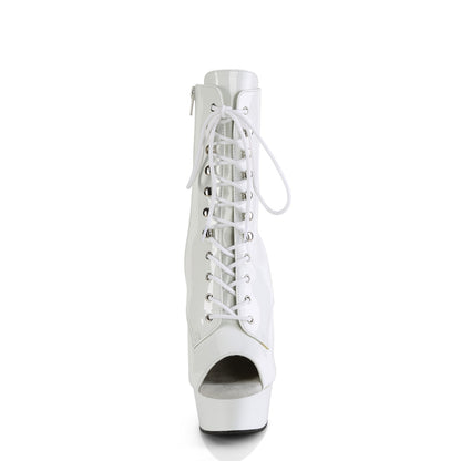 DELIGHT-1021 *6" Heel, 1 3/4" PF Peep Toe Lace-Up Ankle Boot, Side Zip