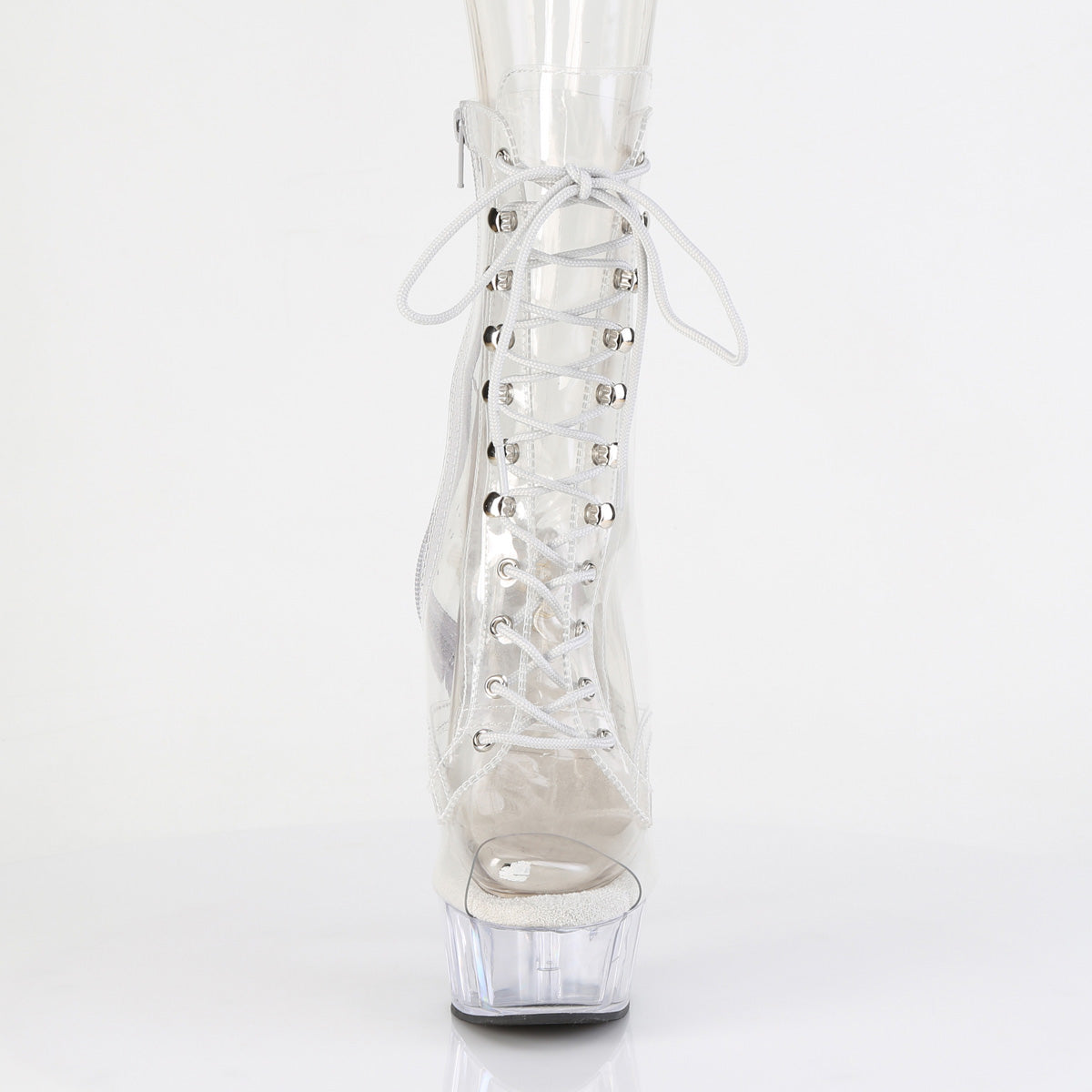 DELIGHT-1021C *6" Heel, 1 3/4" PF Clear Peep Toe Lace-Up Ankle Boot
