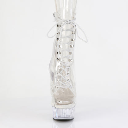 DELIGHT-1021C *6" Heel, 1 3/4" PF Clear Peep Toe Lace-Up Ankle Boot
