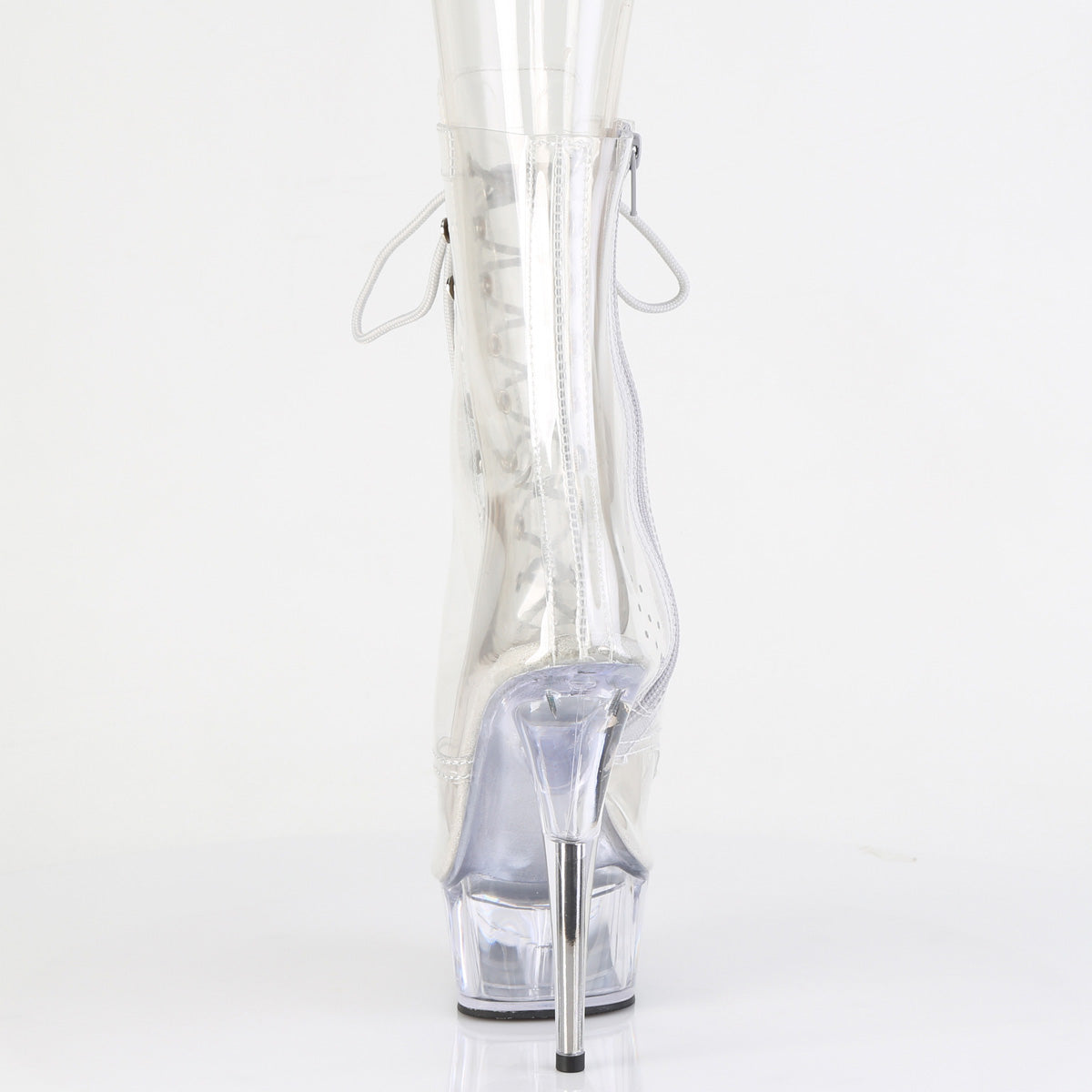 DELIGHT-1021C *6" Heel, 1 3/4" PF Clear Peep Toe Lace-Up Ankle Boot