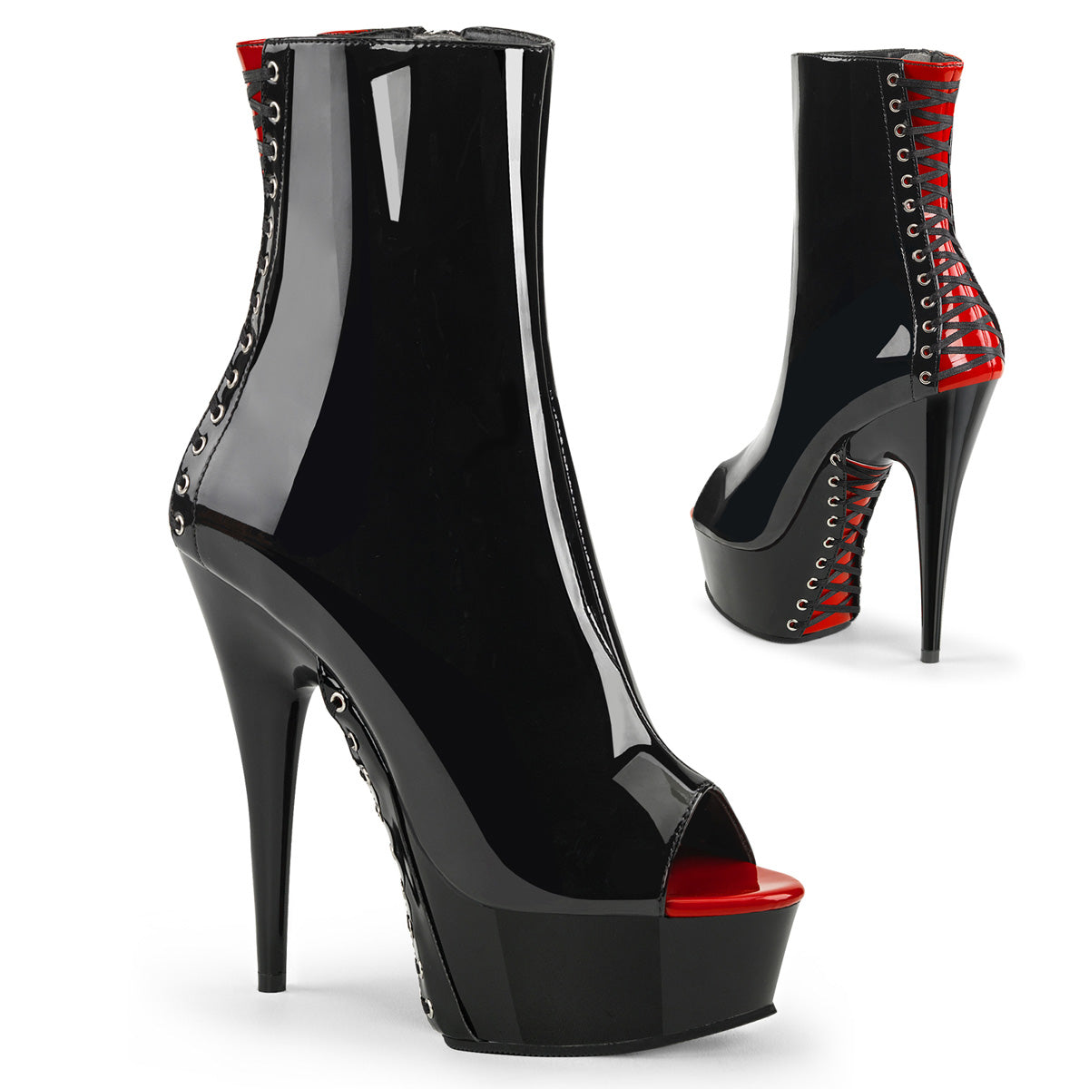 DELIGHT-1025 *6" Heel,1 3/4" PF Peep Toe Corset Style Ankle Boot,Side Zip