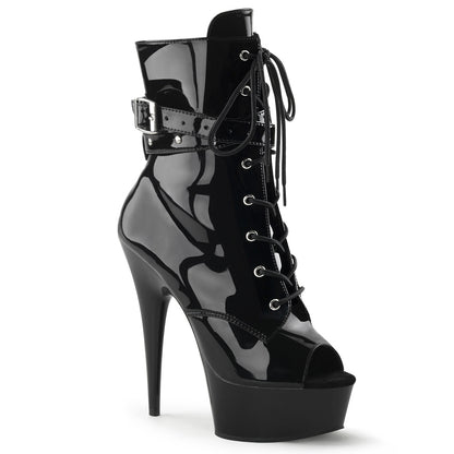 DELIGHT-1033 *6" Heel, 1 3/4" PF Peep Toe Lace-Up Ankle Boot, Side Zip