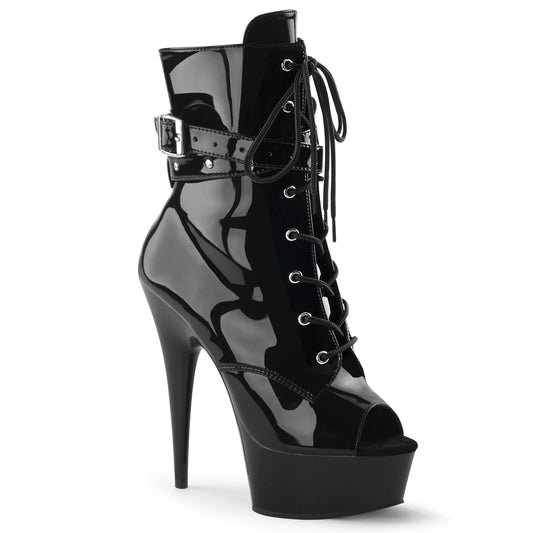 DELIGHT-1033 *6" Heel, 1 3/4" PF Peep Toe Lace-Up Ankle Boot, Side Zip