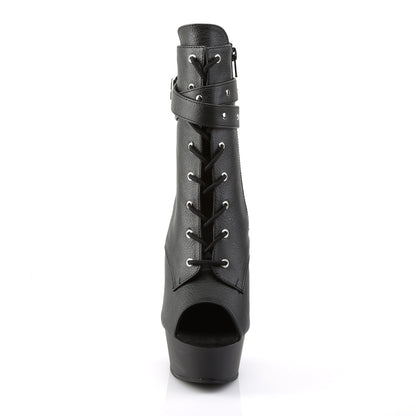DELIGHT-1033 *6" Heel, 1 3/4" PF Peep Toe Lace-Up Ankle Boot, Side Zip