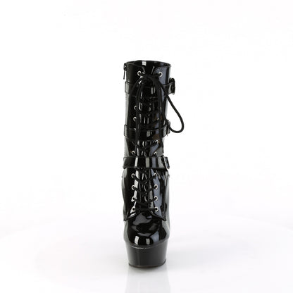 DELIGHT-1043 6" Heel, 1 3/4" PF Lace-Up Multi Buckle Ankle Boot, Side Zip