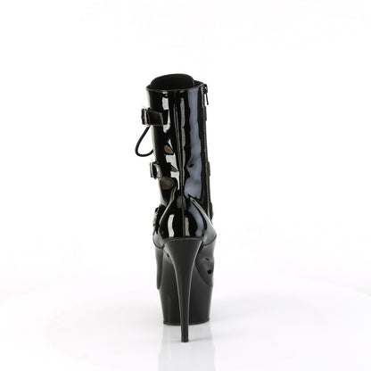 DELIGHT-1043 6" Heel, 1 3/4" PF Lace-Up Multi Buckle Ankle Boot, Side Zip