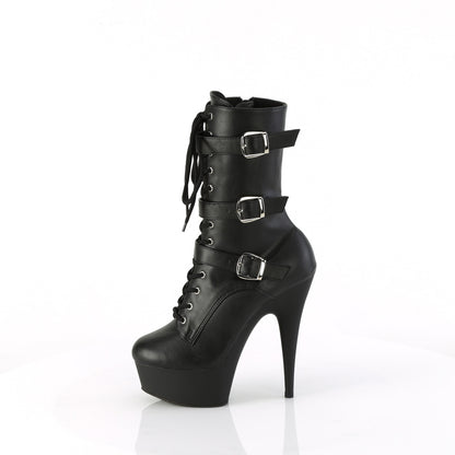 DELIGHT-1043 6" Heel, 1 3/4" PF Lace-Up Multi Buckle Ankle Boot, Side Zip