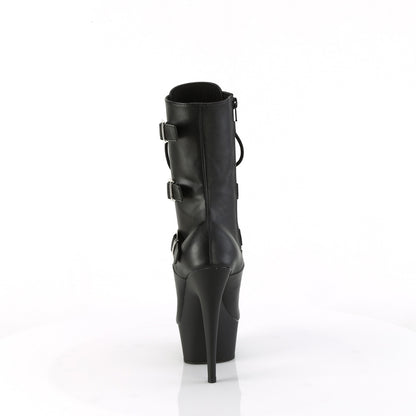 DELIGHT-1043 6" Heel, 1 3/4" PF Lace-Up Multi Buckle Ankle Boot, Side Zip