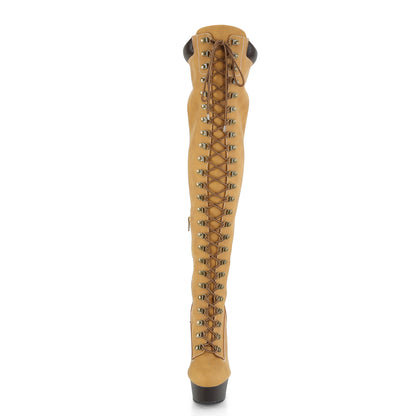 DELIGHT-3000TL *6" Heel, 1 3/4" PF Lace-Up Front Thigh High Boot, Side Zip