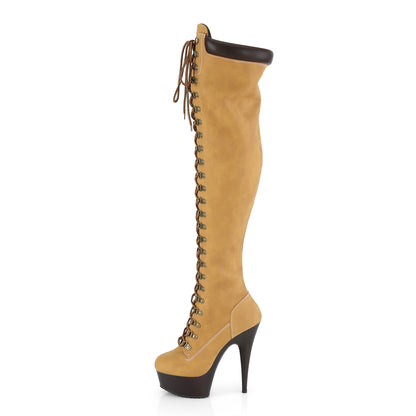 DELIGHT-3000TL *6" Heel, 1 3/4" PF Lace-Up Front Thigh High Boot, Side Zip