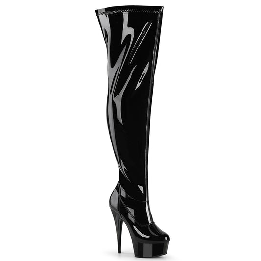 DELIGHT-3000WCF 6"  Heel, 1 3/4" PF Wide Calf Stretch Thigh Boot, Side Zip