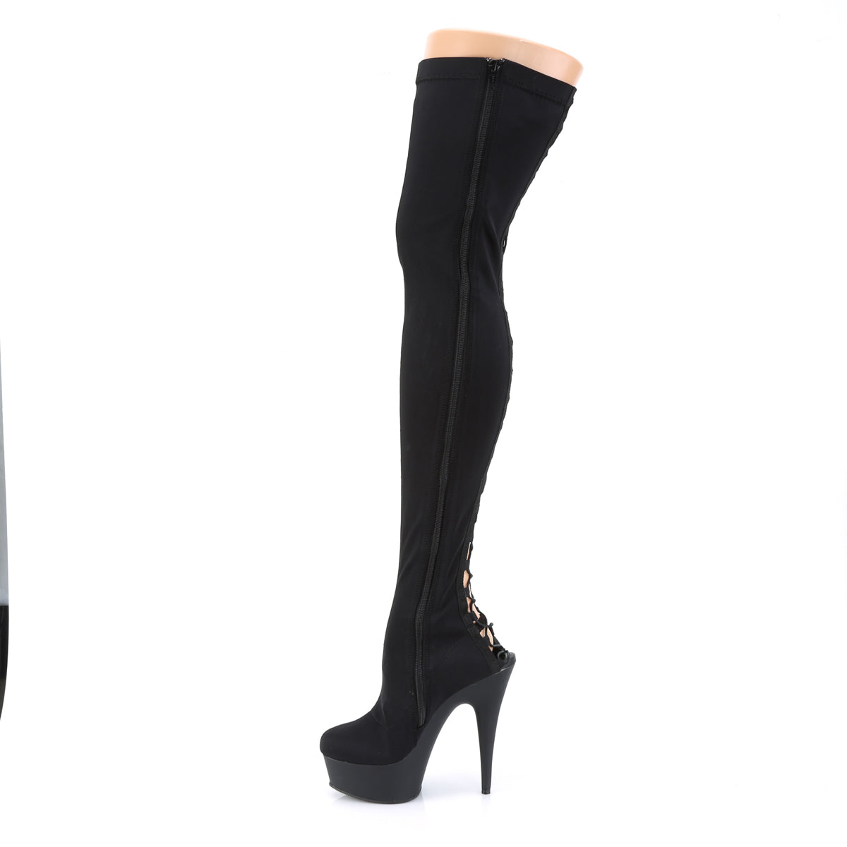 DELIGHT-3003 6" Heel, 1 3/4" PF Back Lace-Up Thigh Boot, Side Zip