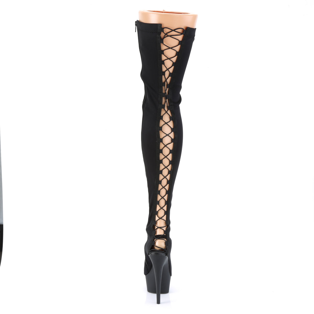 DELIGHT-3003 6" Heel, 1 3/4" PF Back Lace-Up Thigh Boot, Side Zip