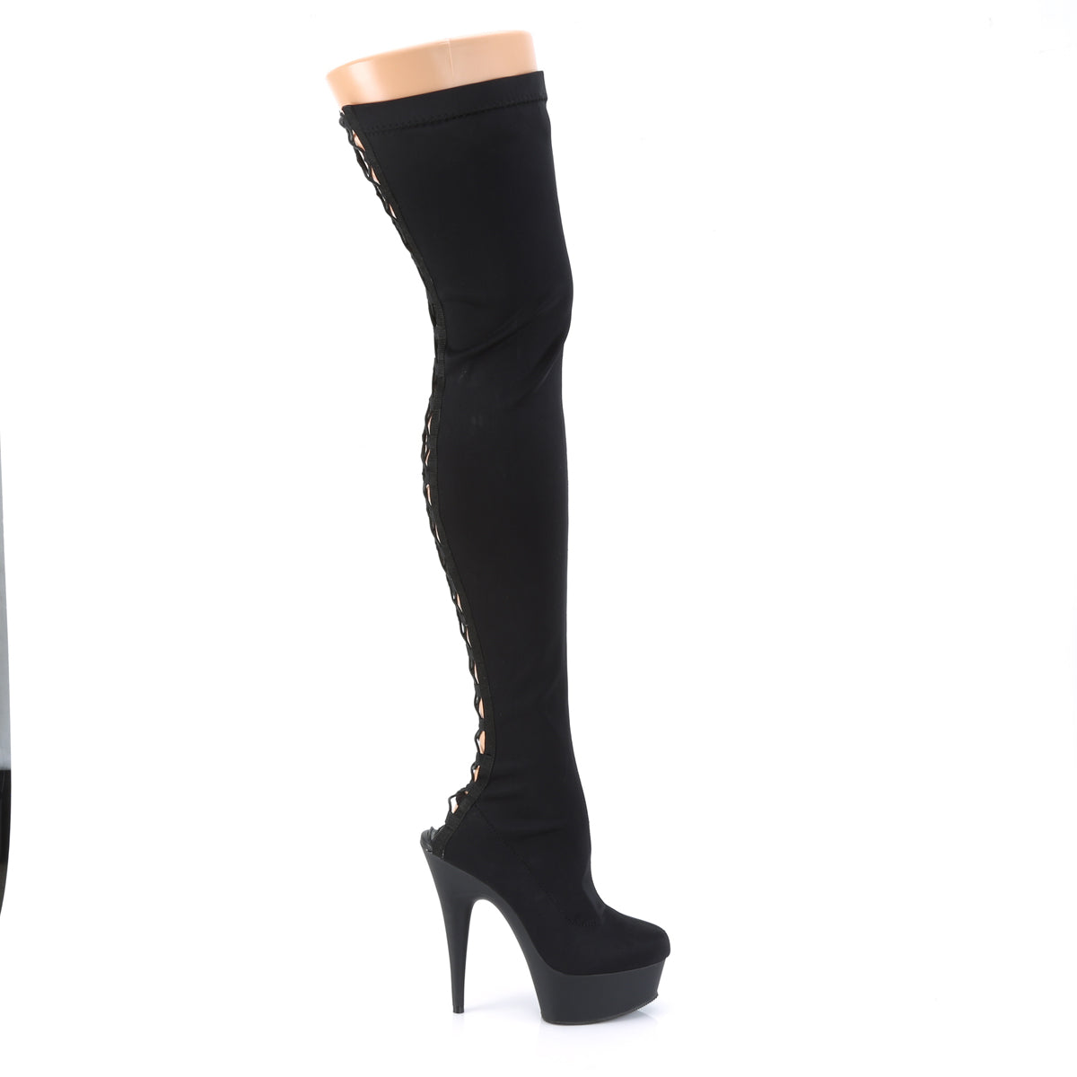 DELIGHT-3003 6" Heel, 1 3/4" PF Back Lace-Up Thigh Boot, Side Zip