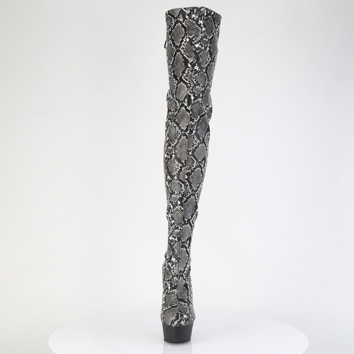 DELIGHT-3008SP-BT *6" Heel, 1 3/4" PF Stretch Snake Print Pull-On Thigh Boot