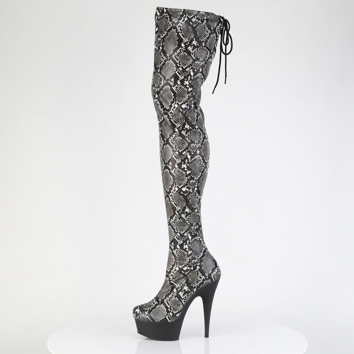 DELIGHT-3008SP-BT *6" Heel, 1 3/4" PF Stretch Snake Print Pull-On Thigh Boot