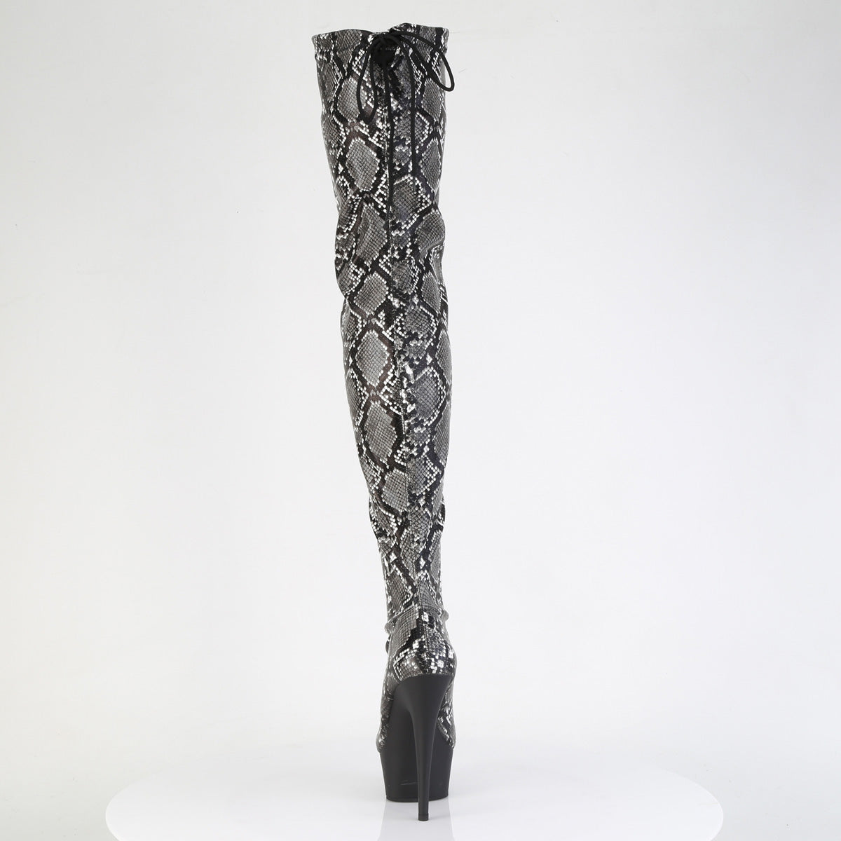 DELIGHT-3008SP-BT *6" Heel, 1 3/4" PF Stretch Snake Print Pull-On Thigh Boot