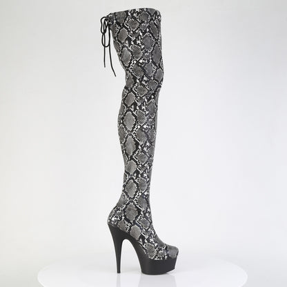 DELIGHT-3008SP-BT *6" Heel, 1 3/4" PF Stretch Snake Print Pull-On Thigh Boot