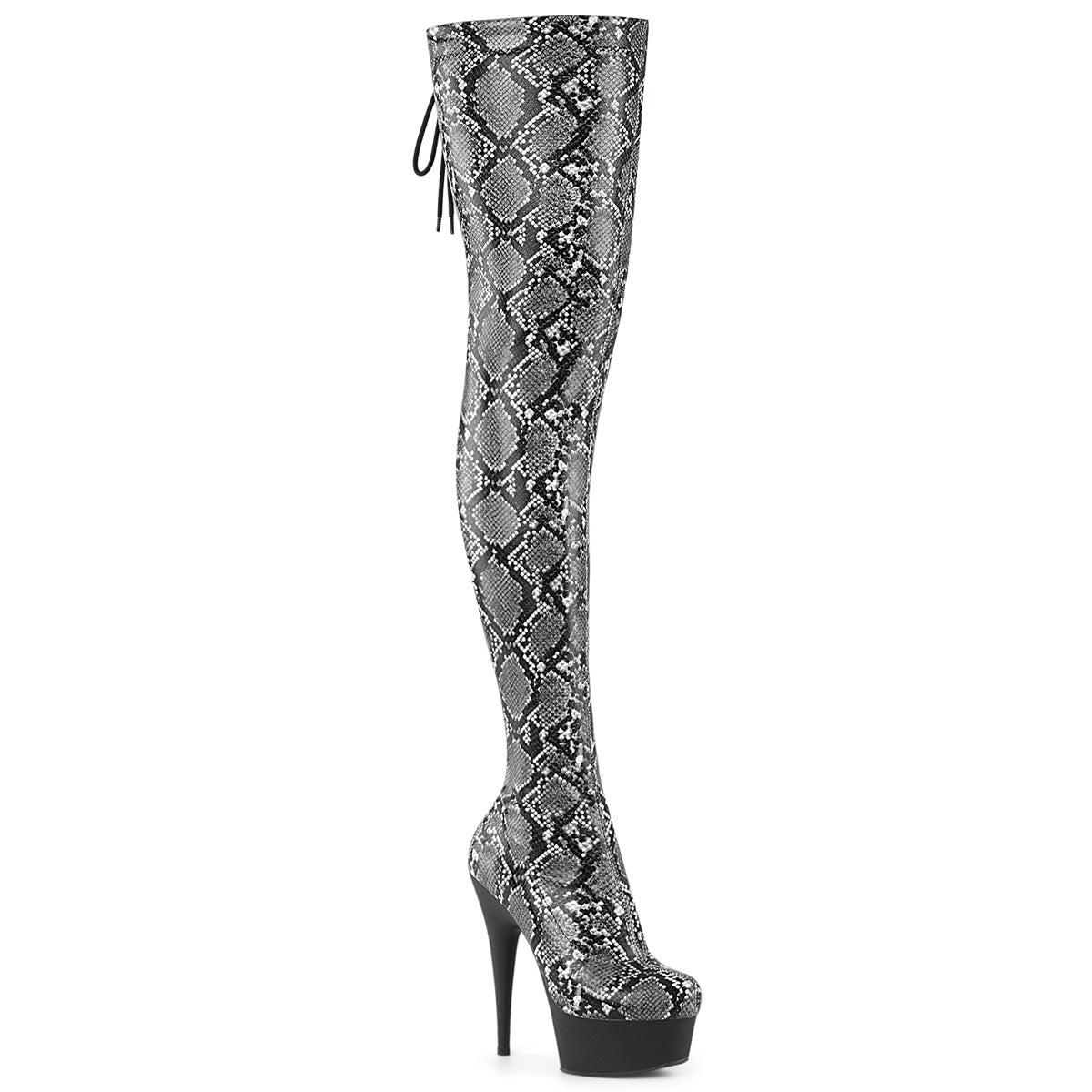 DELIGHT-3008SP-BT *6" Heel, 1 3/4" PF Stretch Snake Print Pull-On Thigh Boot