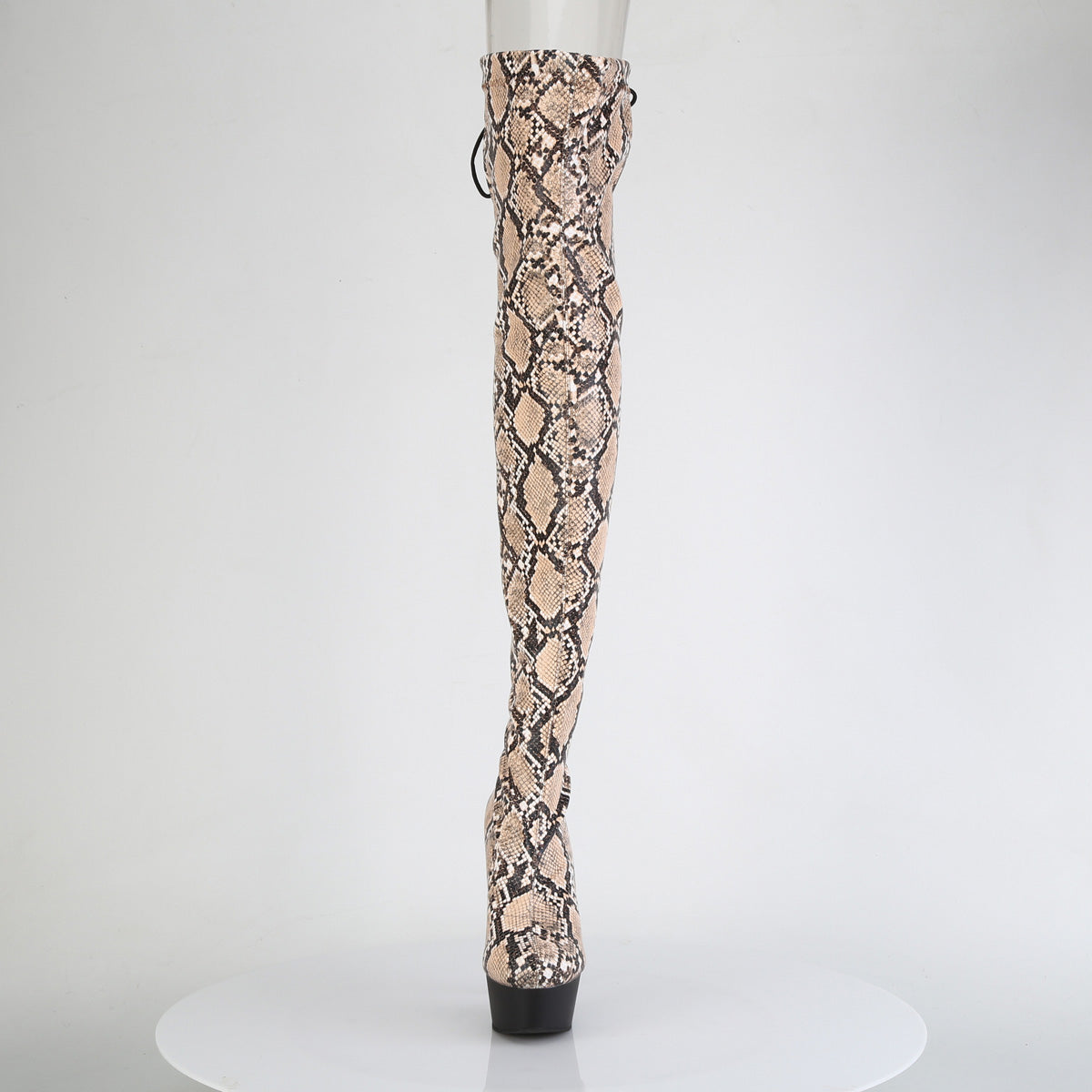 DELIGHT-3008SP-BT *6" Heel, 1 3/4" PF Stretch Snake Print Pull-On Thigh Boot