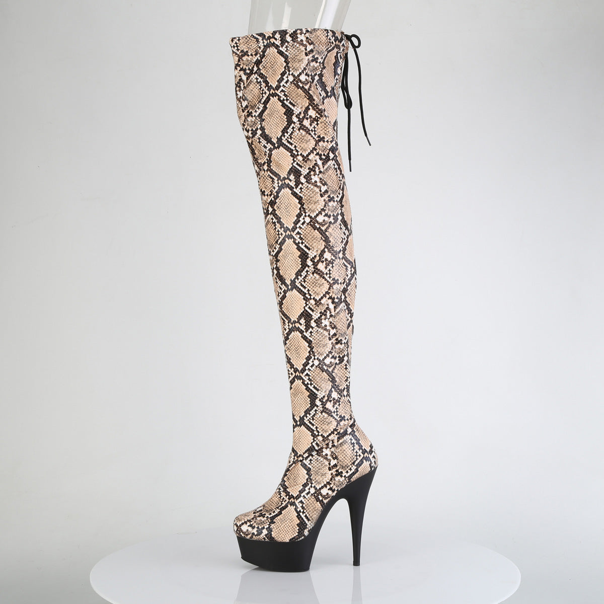 DELIGHT-3008SP-BT *6" Heel, 1 3/4" PF Stretch Snake Print Pull-On Thigh Boot