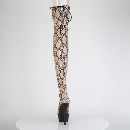 DELIGHT-3008SP-BT *6" Heel, 1 3/4" PF Stretch Snake Print Pull-On Thigh Boot