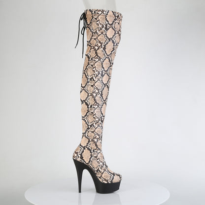 DELIGHT-3008SP-BT *6" Heel, 1 3/4" PF Stretch Snake Print Pull-On Thigh Boot
