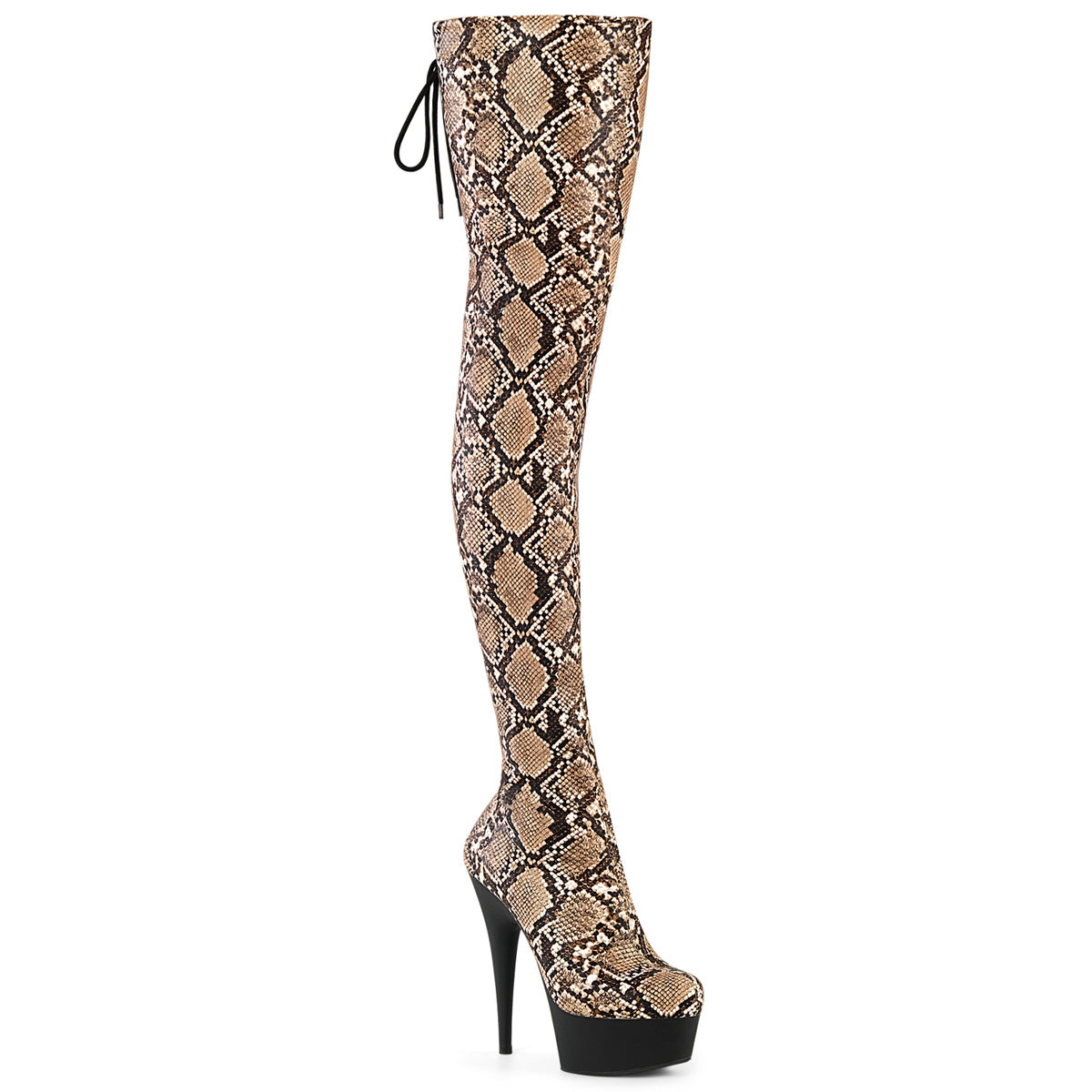 DELIGHT-3008SP-BT *6" Heel, 1 3/4" PF Stretch Snake Print Pull-On Thigh Boot