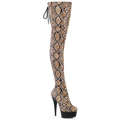 DELIGHT-3008SP-BT *6" Heel, 1 3/4" PF Stretch Snake Print Pull-On Thigh Boot