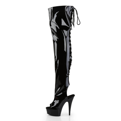 DELIGHT-3017 6" Heel,1 3/4" PF Open Heel/Toe Lace Up Back Thigh High Boot
