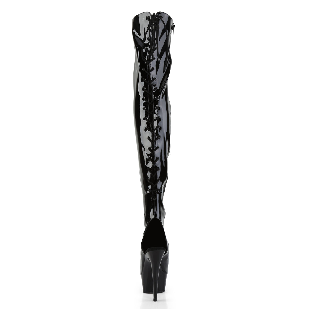 DELIGHT-3017 6" Heel,1 3/4" PF Open Heel/Toe Lace Up Back Thigh High Boot