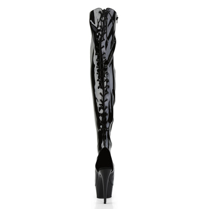 DELIGHT-3017 6" Heel,1 3/4" PF Open Heel/Toe Lace Up Back Thigh High Boot