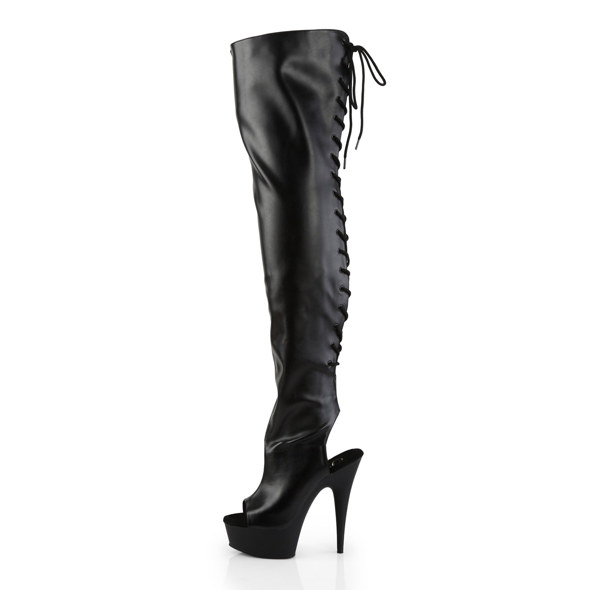 DELIGHT-3017 6" Heel,1 3/4" PF Open Heel/Toe Lace Up Back Thigh High Boot