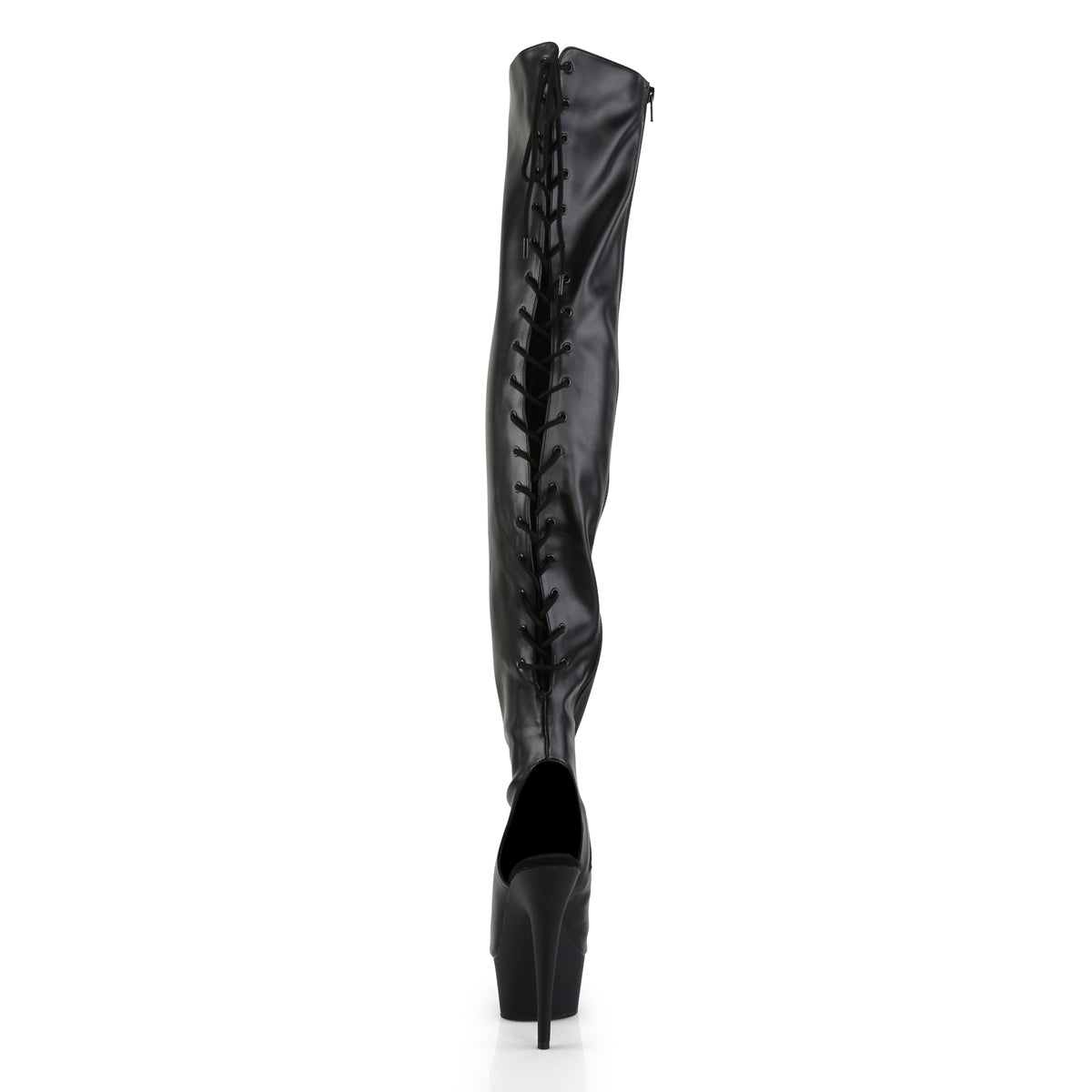 DELIGHT-3017 6" Heel,1 3/4" PF Open Heel/Toe Lace Up Back Thigh High Boot