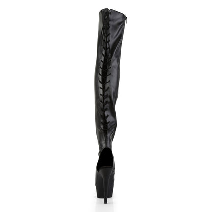 DELIGHT-3017 6" Heel,1 3/4" PF Open Heel/Toe Lace Up Back Thigh High Boot