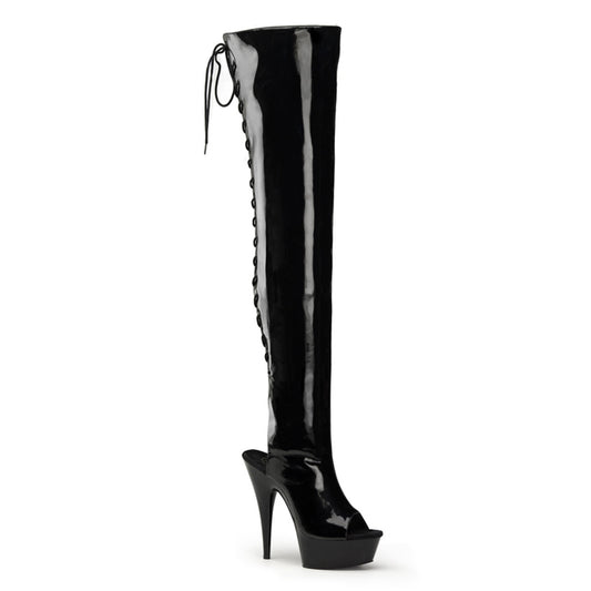DELIGHT-3017 6" Heel,1 3/4" PF Open Heel/Toe Lace Up Back Thigh High Boot